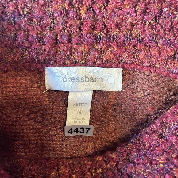 Dressbarn Women Sweatshirt PETITE M Burgundy Chevron Short Sleeve Turtleneck - Picture 2 of 9